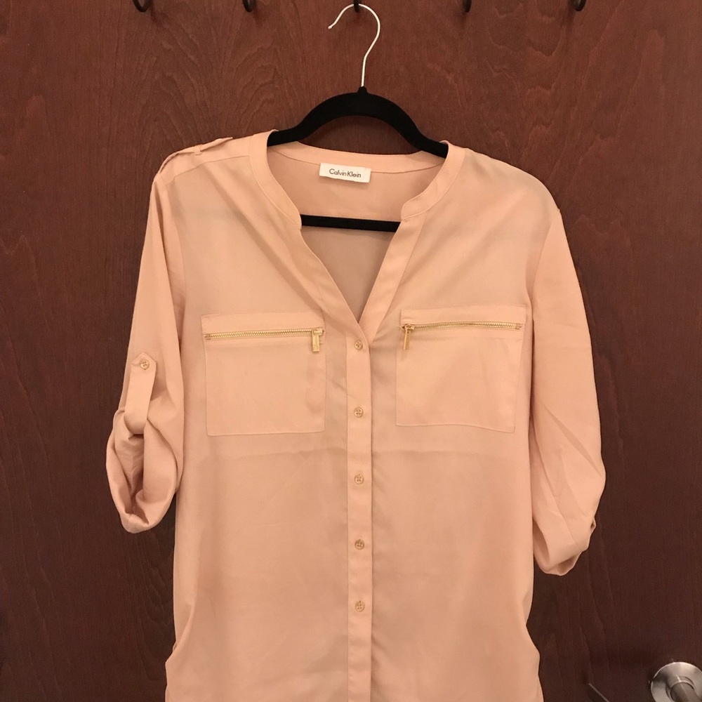 Calvin Klein Zipper Button-Front Blouse - Picture 5 of 5